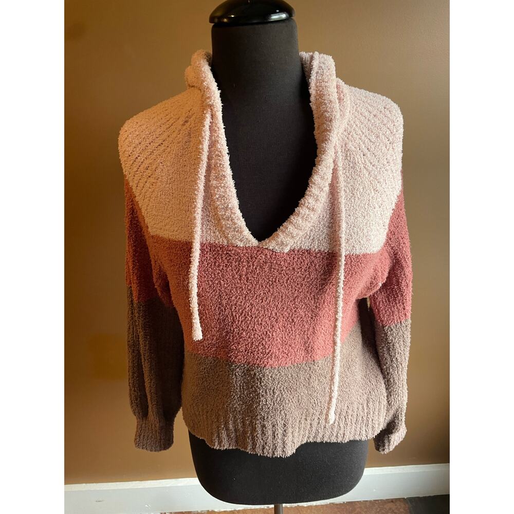 Women's Small So Soft Hooded Sweater Color Block Neutral